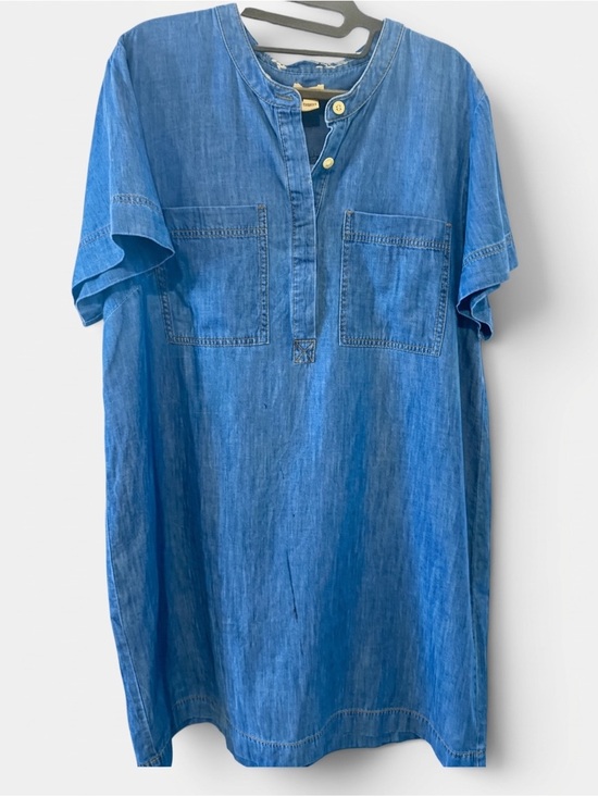 J. Crew Dresses & Skirts - J. Crew Denim Short-Sleeve Button-Neck Shirt in Blue